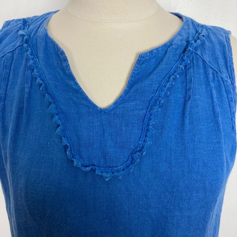 Elena Baldi Blue Linen Dress Small Womens Shift Sleeveless Beachy Made in Italy - Picture 2 of 8